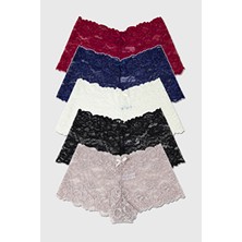 BRAINWEAR Kadın 5'li Paket Çok Renkli Dantelli Şort Külot