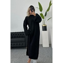 Kupakızı Siyah Oversize Model Triko Elbise