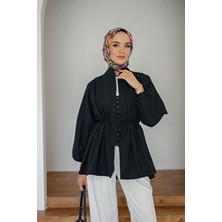 Moonsc Nervürlü Keten Tesettür Gömlek