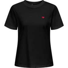 Only Kadın Jdy Bisiklet Yaka Kalp Logolu Siyah T-Shirt - 15298612