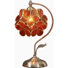 Bieye L30753 El Yapımı Tiffany Vitray Çiçek Yapraklı Pirinç Masa Lambası