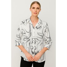 Mutlu Ertan Kadın Saten Desenli Gömlek Krem 30395