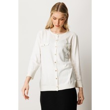 Mutlu Ertan Kadın Cep Detaylı Düğmeli Triko Hırka Ekru 20228