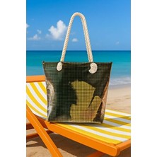 Loca Sweet Home Şeffaf Plaj Çantası 5 lt Kapasite Ekose Desenli Kadınlar için Şık Tasarım