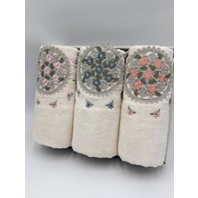 ayhanhome 3 Adet Kadife Lüks Fransız Güpür Işlemeli Kutulu Çeyizlik 50X90 El ve Yüz Havlusu