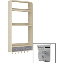 Selfbuysell Bej Yapışkanlı Duvar Organizeri Plastik 3 RAF=14CM-19CM-30CM - 2 ÇEKMECE=40CM - 6 Askı 19 Pcar��a (5324)