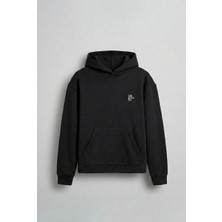 Abluka Online Erkek Kabartmalı Baskılı Kapüşonlu Hoodie Siyah