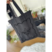 QBR Home Nakış Işlemeli Delik Işi Çok Amaçlı Kumaş Çanta. Kelebek Model ( 1 Adet ) Siyah