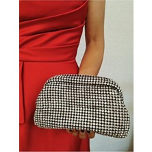 Nazart Kadın Lüks Taşlı Diamond Siyah Abiye Clutch Akrilik Materyal ile Şık Gece Çantası