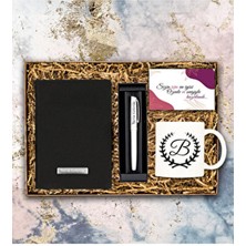 vegahediye v vega Kişiye Özel Hediye Seti: Gümüş Renk Roller Kalem, Siyah Defter ve Kupa Tasarım