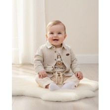 Baby Hola Pilot Tavşan Baskılı Müslin Kumaş Erkek Bebek Üçlü Takım Set Babyhola