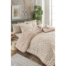 ChicMaison Bej Labirent Desenli Çift Kişilik Uyku Seti Ranforce 195 x 215 cm Yumuşak Konfor