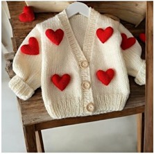 Charme Elegant Charme Kalpli Bebek Hırka Uzun Kol Krem Renk Düz Örme Kumaş ile Şık Tasarım