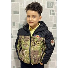 Roba Kids Erkek Çocuk Iç Astarlı Kapüşonlu Kamuflaj Desenli Kışlık Kapitone Mont & Kaban RB-201