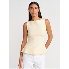 Dilvin Kayık Yaka Açık Sarı Peplum Top Polyester Regular Kalıp Kadın Bluz
