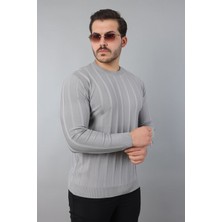 Masso Erkek Uzun Kol Bisiklet Yaka Kendinden Çizgili Triko