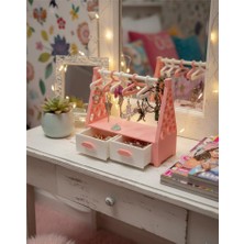 Minyatür Gardırop Tasarımlı Takı Organizeri 1 ADET - Düzenleyici, Yüzük, Küpe, Kolye, Takı Standı, Pembe & beyaz Renk NYCRUIN3D