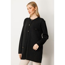 Mutlu Ertan Kadın Sim Detaylı Sıfır Yaka  Hırka Siyah 20238