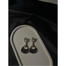 Ft Tasarım Özel Tasarım Siyah Doğal Taşlı Gold Çelik Küpe