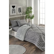 ChicMaison Füme Kare Desenli Tek Kişilik Pofuduk Uyku Seti Wellsoft Materyal 155x215 cm