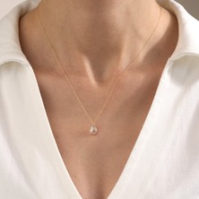 Gold Marley 14 Ayar “katre-I Nur” Zarif Damla Taşlı Altın Kolye