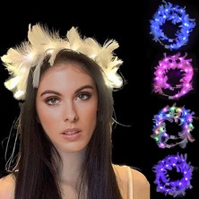 Tuncel Store LED Işıklı Rgb 3 Fonksiyonlu Otrişli Parti Tacı Beyaz Renk