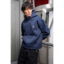 Abluka Online Erkek Kabartmalı Baskılı Kapüşonlu Hoodie Lacivert