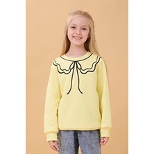 Perendi Kız Çocuk Sarı Bisiklet Yaka Baskılı Şardonlu Kışlık Sweatshirt Uzun Kol ile Şık Tasarım