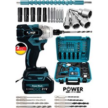 Power Black 21 V 1.5 Ah Professional Somun Sökme Şarjlı Darbeli Matkap Vidalama Set