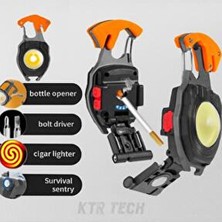 Ktr Tech Kamp Feneri Çok Fonksiyonlu Fener Anahtarlık USB Çakmaklı Cam Kırıcı Kemer Kesici