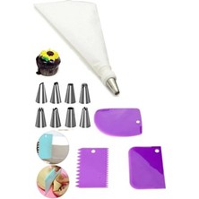 Kitchen Beauty Pratik 3'lü Hamur Kazıyıcı Kesici ve Krema Sıkma Torbası Seti Çelik 9 Uçlu Kek Süsleme Torbası