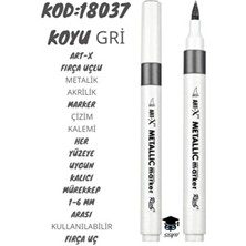Art-X Fırça Uçlu Metalik Akrilik Marker Çizim Kalemi 1-6 mm Uç Gri Renk Kalıcı Mürekkep