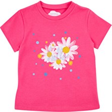 Bubuga Kız Çocuk %100 Pamuk Fuşya Hello Papatya Baskılı Kısa Kol Tshirt