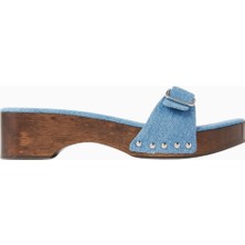 Nass Platza 40 Mavi Denim Stud Detaylı, Ahşap Tabanlı Clog