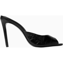 Black Suede Studio Alessia 100 Siyah Kroko Deri, El Yapımı Stiletto Mule