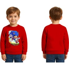 Sedirli Unisex Sonic Baskılı Çocuk Swaetshirt 3 Iplik Şardonlu