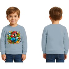 Sedirli Unisex Super Marıo Baskılı Çocuk Swaetshirt 3 Iplik Şardonlu