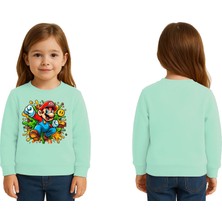 Sedirli Unisex Super Marıo Baskılı Çocuk Swaetshirt 3 Iplik Şardonlu