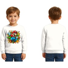 Sedirli Unisex Super Marıo Baskılı Çocuk Swaetshirt 3 Iplik Şardonlu