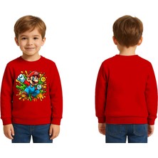 Sedirli Unisex Super Marıo Baskılı Çocuk Swaetshirt 3 Iplik Şardonlu