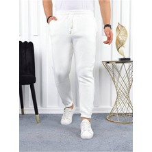 Comstar Erkek Beli Lastikli Şardonlu Jogger Beyaz Eşofman Altı