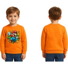 Sedirli Unisex Super Marıo Baskılı Çocuk Swaetshirt 3 Iplik Şardonlu