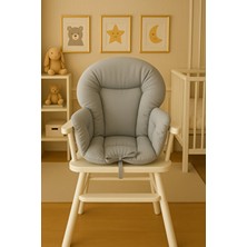 Wenaris %100 Pamuk Kumaş Çift Taraflı Mama Sandalyesi Minderi (Kemer Geçme Yerleri Mevcuttur) Açık Gri