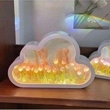 KEBAR El Yapımı Bulut Gece Lambası - Lale Temalı, 2’si 1 Arada Ayna ve Lamba, Pilli