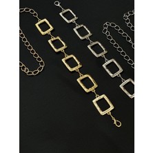 Fiori 2'li Kare Gold Gümüş Detaylı Kadın Bel Zinciri Detaylı Kadın Bel Zinciri Bel Kemeri,elbise Kemeri,