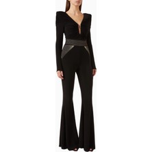 The Bloom Siyah Tulum, Kristal Işlemeli Bel Detaylı Güçlü Siluet