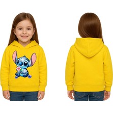 Sedirli Unisex Stitch Baskılı Çocuk Swaetshirt Baskılı Kapüşonlu 3 Iplik Şardonlu