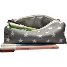 Fiyper Yıldız Desenli Yıkanabilir Bez Kalem Kutusu Gri Renkli Hafif ve Taşınabilir Tasarım