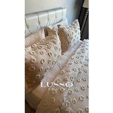 Lusso Stile Ponpon Çift Kişilik Yatak Örtüsü 250X260 cm Kahverengi Çiçekli Şönil Kumaş