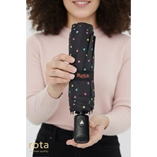 Rota Rüzgara Dayanıklı 10 Telli Yarım Otomatik Fiber Telli Otomatik Açılır Şemsiye - 3030W - Kalpli Siyah